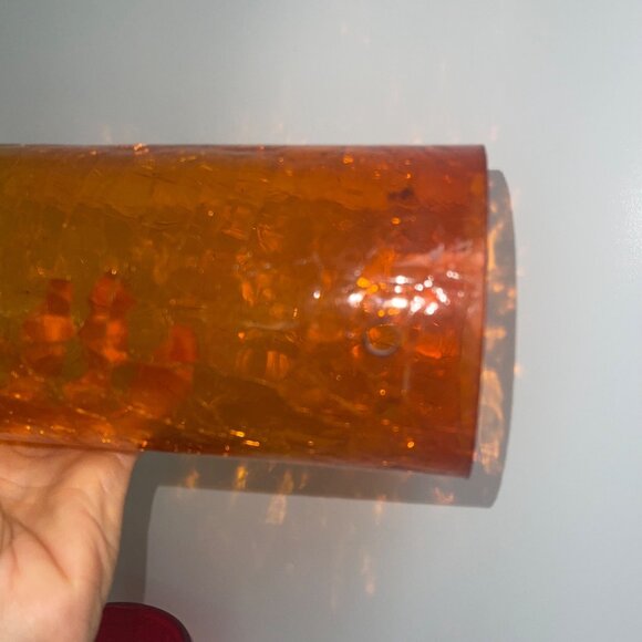 Blenko Amberina Crackle Glass Hurricane Shades Set of 2 Flaws Read - Picture 4 of 12